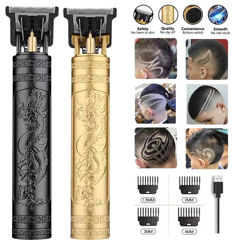 T9 HairClipper Beard Shaving Body Hair Trimmer Clippers Electric Machine Men Haircut Machine 0mm Barber ShaverDragon Carved